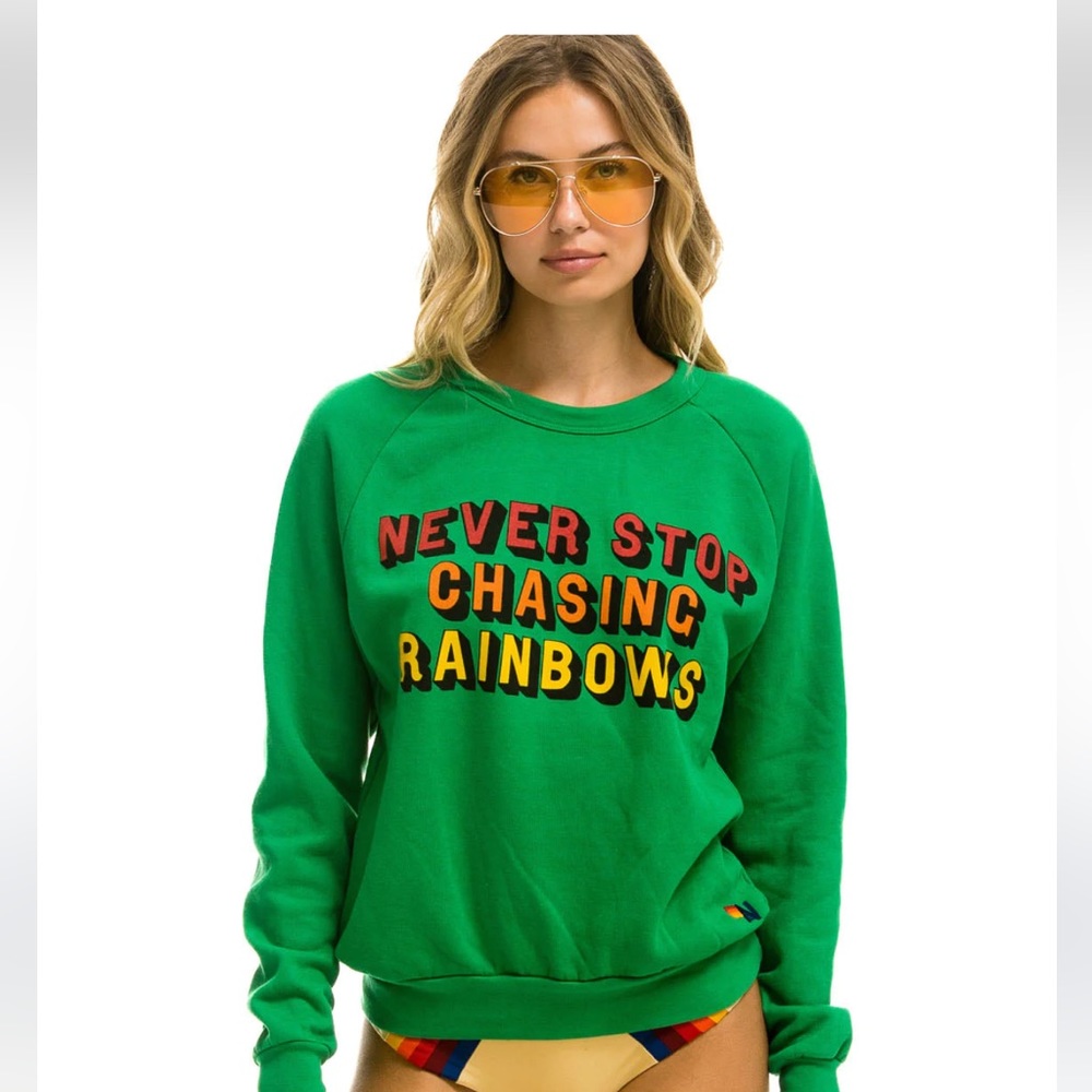 Aviator Nation “Never Stop Chasing Rainbows” crew neck sweatshirt NEVER WORN